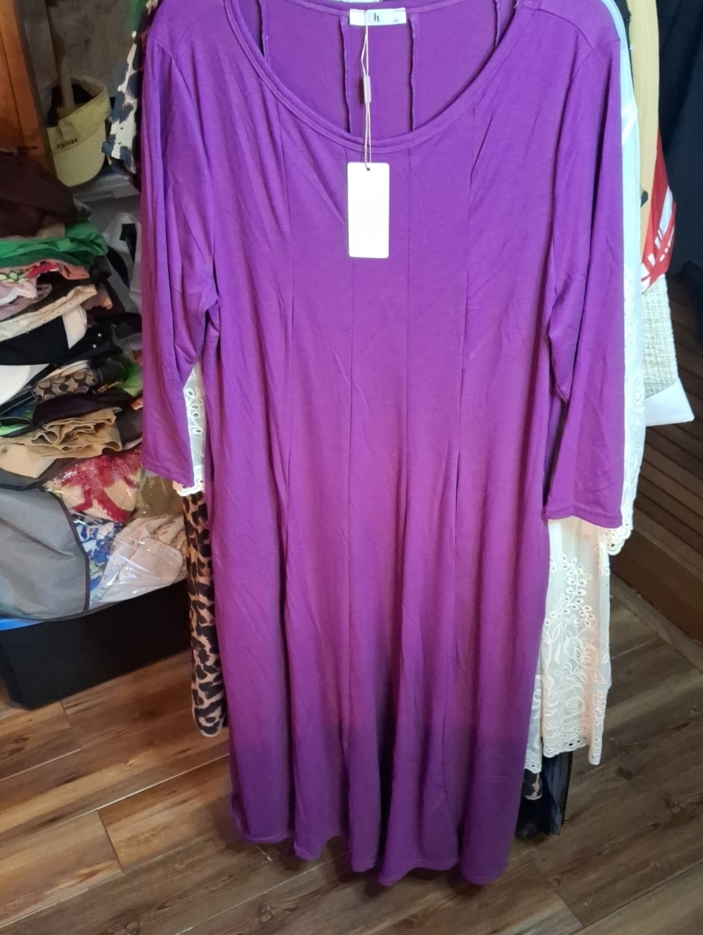 ht Hotouch Purple Women’s Scoop Neck Long Sleeve Dress 2XL NWT